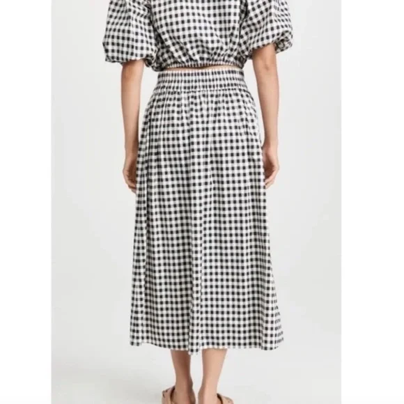 Tory Burch Black White Gingham Midi Skirt Small Cotton Tie Waist Pockets NWOT - Picture 5 of 10